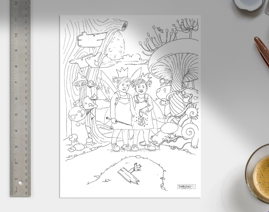 coloriage de fée, princesse et foret enchanté